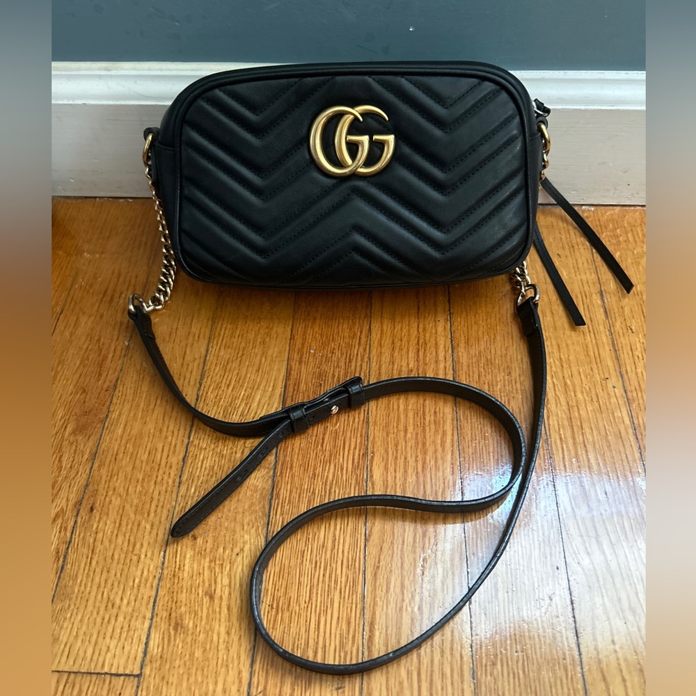 Gucci GG Marmont Leather Chain Shoulder Bag Black
